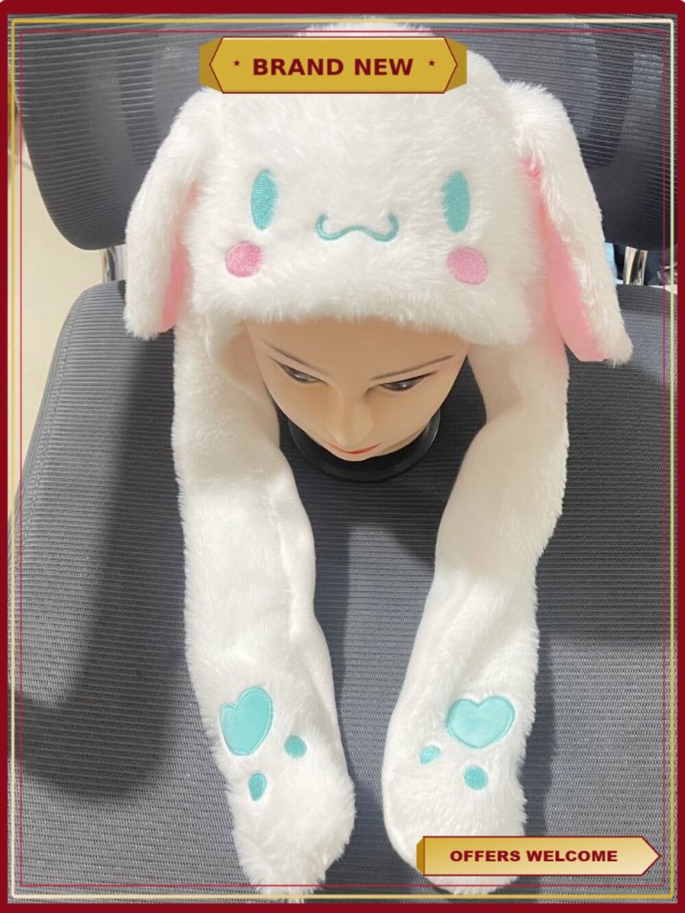 Kawaii Plush Ear Moving Hat Winter Warm Soft Anime Style Gift